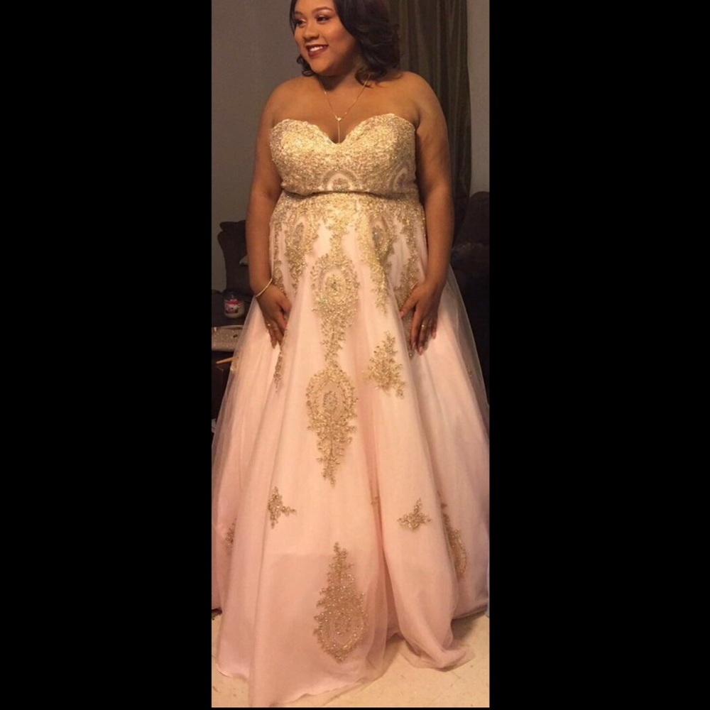 Blush Detailed Strapless Ball Gown Dress